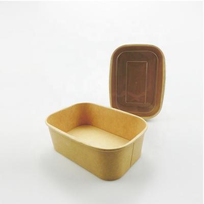 China Custom Recyclable Biodegradable Kraft Brown Square Biodegradable Disposable Takeout Paper Salad Bowl With Plastic Lids for sale