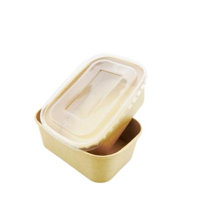 China 500/650/750/1000ML Custom Biodegradable Disposable Take Out Square Rectangular Salad Soup Noodle Brown Kraft Paper Hot Bowl With Paper Lid for sale