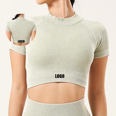 China Breathable High Quality Sexy Crop Top Women's Elasticity Crop Sleeve Seamless Yoga Tops for sale