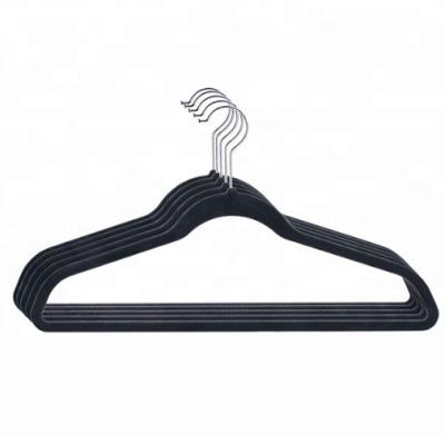 China Wholesale Modern Shirt Coat Flocking Environmental Friendly Durable Non-slip Black Velvet Hanger With Clips for sale