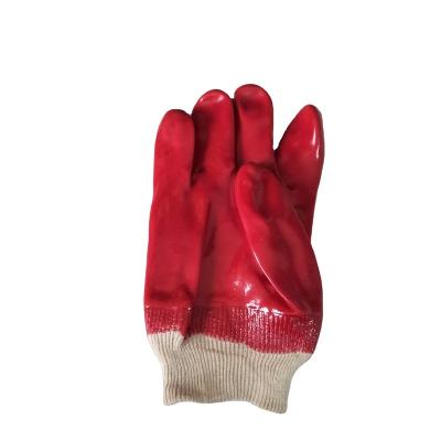 China Premium Quality Red PVC Chemical Resistant Gloves Wear Resistant Oil Resistant PVC Coated Safety Working Gloves for sale