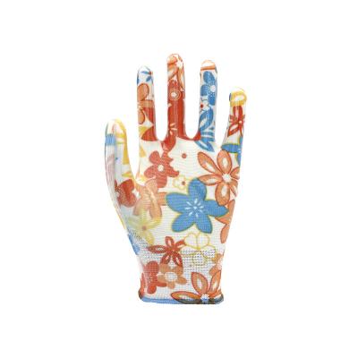 China Wear Resistant Women Work Gloves Used Garden Safety GlovesFlower Color Nitrile Coated Gloves for sale