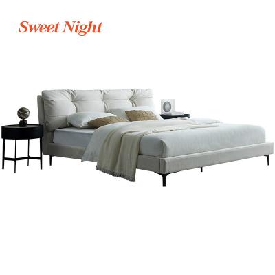 China (Other) Adjustable Italian Luxurious Platform Upholstered Modern King Size White Fabric Bed for sale