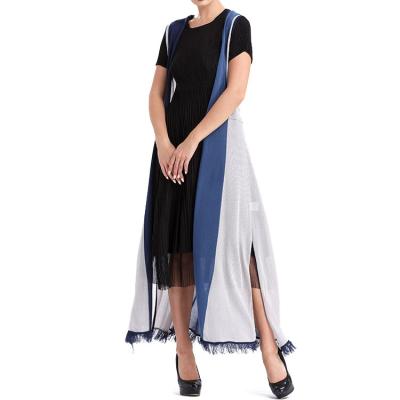 China Anti-Wrinkle and Tassel Summer Patchwork Spring Chiffon Long Cardigan Women Summer Ladies Long Coat Blue White Translucent Beach for sale