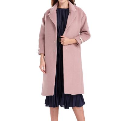 China Korean Fashion Single Breasted Anti-Wrinkle Women's Clothes Ladies Casual Pink V-Neck Coat Mid Length Solid Winter Wool Wool for sale