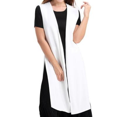 China Anti-Wrinkle Long Sleeveless Slim Simple Vest Fit Jacket Blazer For Women White Dyed Lapel Collar Turndown Collar Fabric Regular for sale