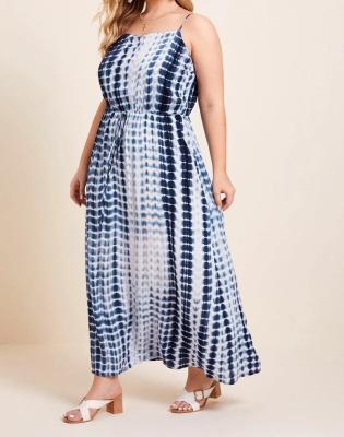 China Sleeveless Anti-Wrinkle Plus Size Square Collar Blue Stripe Casual Women Slip Sling Maxi Dresses for sale