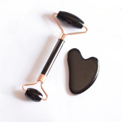 China Original Face Factory Wholesale Obsidian Jade Roller Gua Sha Board Set for sale