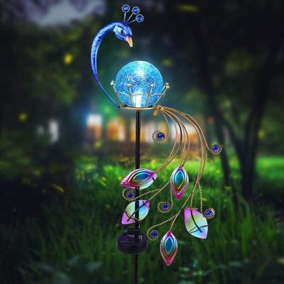 China Garden Biumart Outdoor Metal Iron Animal Peacock Shape Solar LED Garden Stake Light For Pathway Lawn for sale