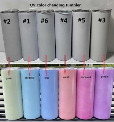 China Disposable 20oz UV Glow In The Dark Skinny Straight Gradient Whites Color Changing Tumbler UV Glow Cups With Straw Lid for sale