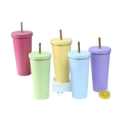 China Disposable Drinking Reusable Water Bottle Cup 304 Stainless Steel Tumblers With Lids And Straws Car Portable Mug Insulated Thermos Mug Gift for sale