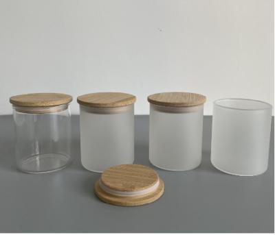 China 9oz 270ml Disposable White Sublimation Storage Containers Food Jar Clear Frosted Glass Candle Holder With Bamboo Lid for sale