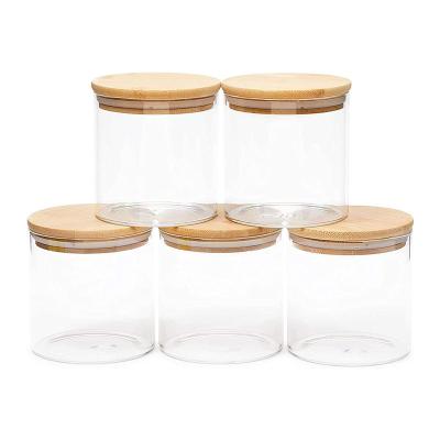 China 2.3 cup (18.6 oz) Viable Glass Canisters with Airtight Bamboo Lids for Pantry Storage (4 x 4.13, 5 pack) for sale