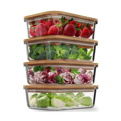 China 4 Pack Heatable Large Size Heat Resistant Glass Food Storage Container, Glass Freezer Food Storage Container for sale