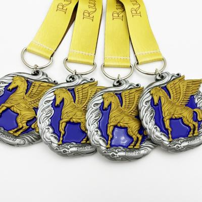 China 3D Running Medal 2021 Races Announced 3D Metal Pegasus Dolphins Fish Medal for sale