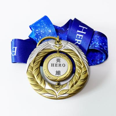 China 3D Medal 2021 Personalized Virtual Running Finisher Spinning Medal With Strap for sale