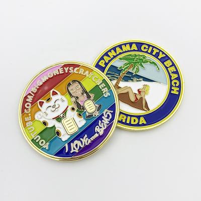 China America Custom Design Souvenir Enamel Coin Maker Panama City Beach Zinc Alloy Brass Engraving Coin for sale