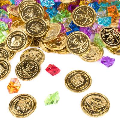 China Cheap Plastic Europe Pirate Treasure Hunt Game Pack 50PCS Pirate Gold Coins PLUS 50PCS Pirate Gems Pack for sale