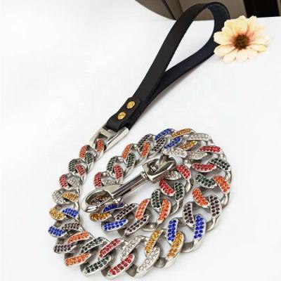 China 2020 32mm Wide Luxury Personalized Diamond Stainless Steel Dog Collar Advance Colorful Chain for sale