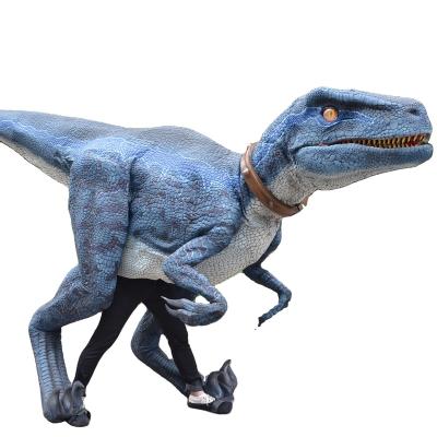 China Life Size Animatronic Blue Theme Park 3d Dinosaur Velociraptor Costume With Bare Legs For Theme Park for sale