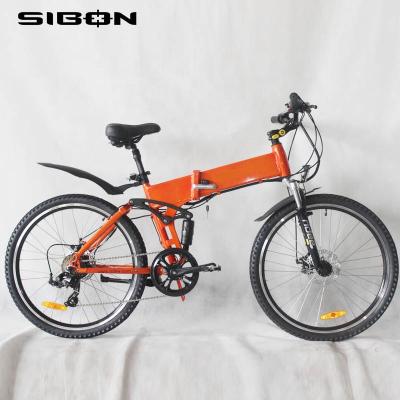 China Orange Brushless Speed ​​Mountain 7 Fork Suspension Motor Disc Brake 250w Smooth Paste Aluminum Alloy SIBON B0510162 Lithium 36v Electric Bike Foldable for sale