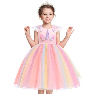 China wholesale Anti-wrinkle unicorn dresses for girls pleated skirt wedding dress girls dresses organic baby clothes girls clothing 2-12 for sale