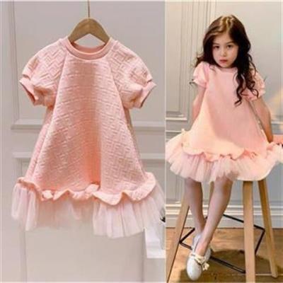 China Hot Summer Wholesale Kids Fashion Conyson Anti-wrinkle Amazon Amazon Sale Solid Casual Cute Pink Lace Up Mesh Clothing European Girls' Dresses for sale