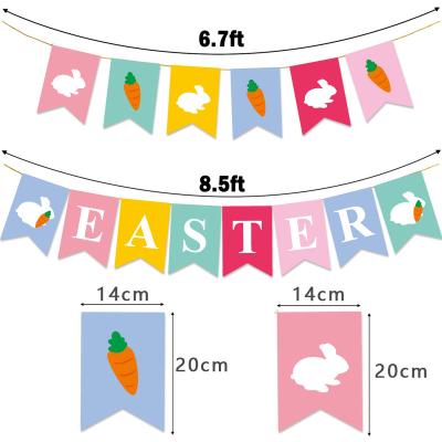 China Easter Day Paper Flag for Party Festival Easter Home Children Happy Cartoon Rabbit Carrot Banner for sale