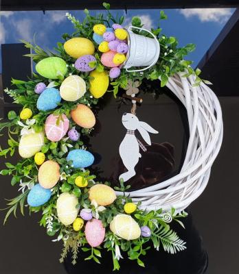 China Home Egg Bunny Festival Rabbit Gift Holiday Easter Day Door Decor Cover Home Decoration Board Flower Garland 25cm*25cm for sale