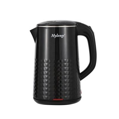 China 360 Degree Base Electric Kettle Mylongs Black 2.5L Diamond Pattern Water Boiler Heat Quick Kettle Double Wall Rotation for sale