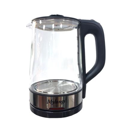 China Mylongs 2020 New Design Rotation Household 360 Degree Base Protection Kettle Food Grade Glass Boil-dry Electric Kettle for sale