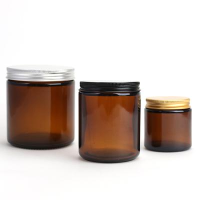 China Gift & High Quality Craft 8oz 4oZ Aamber Glass Candle Jars For Candle With Lid for sale