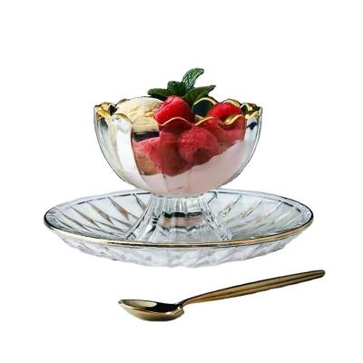 China High Qiality High Qiality Fruit Yogurt Dessert Ice Cream Foot Cup Transparent Glass Bowl for sale