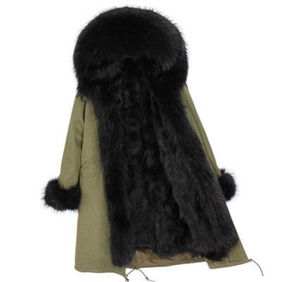 China Waterproof 2021 Founders Genuine Raccoon Rabbit Fur Winter Top Selling Detachable Women Plus Size Fur Extra Long Trench Coat for sale