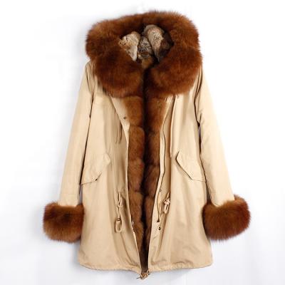 China 2021 New Style Winter Fashionable Women Genuine Fox Fur Trench Coat Ladies Long Parka Jackets Long Plus Size for sale