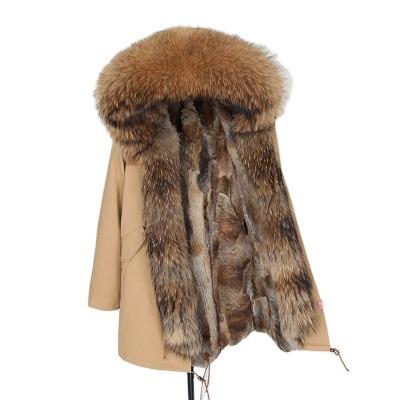 China Winter Viable Women Founder Fur Parka Fluffy Faux Fur Coating Detachable and Real Raccoon Fur Border Outwear for sale