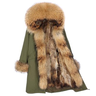 China Waterproof 2022 Classic Raccoon and Faux Rabbit Fur Detachable Women Fur Top Selling Extra Long Parka For Winter for sale