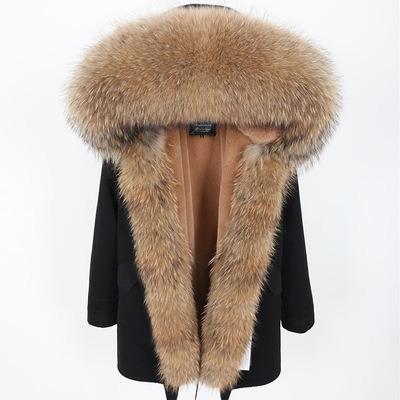 China MAOMAOKONG Viable Women Drop Fur Parka Thick Faux Fur Striped Big Real Coat Raccoon Fur Collar Overcoat for sale