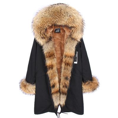 China Large Maomaokong Boat Drop Faux Detachable Fur Coat Waterproof Collar Striping One X Long Jacket Women Plus Size Extra Long Fur Trench Coat Ladies Parka for sale