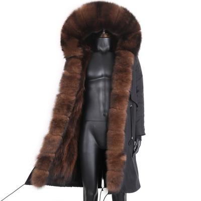 China Large One x Natural Hood Thick Warm Long Parka Streetwear Winter Raccoon Fur Jacket Men Real Fox Fur Waterproof Parka QUICK DRY Liner Coat for sale