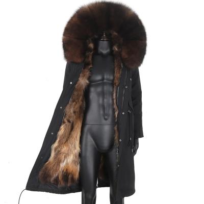 China 2021 Winter Raccoon Fur Collar Fox Fur Anti-Wrinkle Mens Real Parkas Striping Extra Long Detachable Jacket Winter Man Plus Size Real Fur Coats for sale