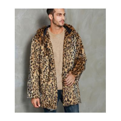 China Anti-wrinkle Men's Leopard Fur Coat Autumn And Winter Imitation Fur Hooded Coats for sale