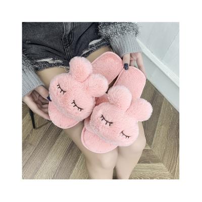 China Lovely Cartoon Female Fur Slippers Fashion Trend Women Rabbit Fur Indoor Home Slippers Non-slip Warm Plush Slips Slippers for sale