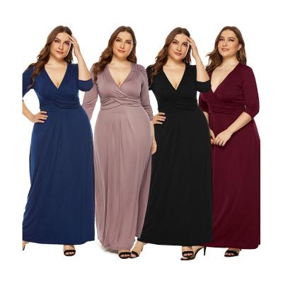 China 2022 New Arrival Elegant Sexy Breathable Half Sleeve Plus Size V-Neckline X Long Casual Women Dress for sale