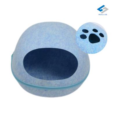 China Custom Warm Breathable Factory Pet Bed House Soft Warm Egg Shape Cat Dog Cave Bed Felt With Window for sale