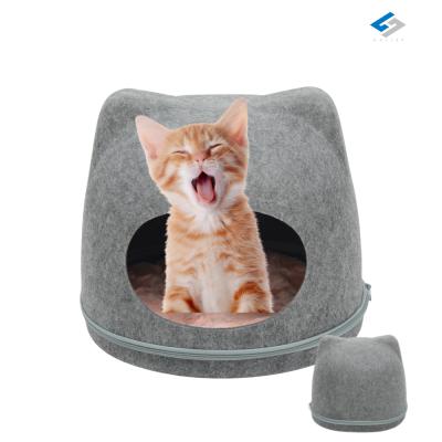 China Breathable Factory Pet Sleeping Room Bed Zipper Custom Window Cozy Felt Cat Cave for sale