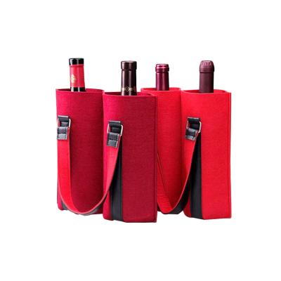 China Waterproof 2 Pack Wine Bottle Favor Bags, Felt Wine Carrier Tote Bag with Handle for Party, Gifts, Promotions for sale