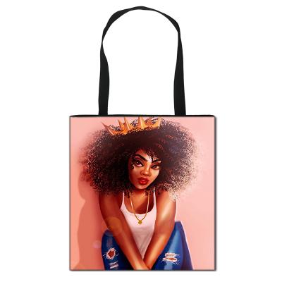 China Natural 3D Printing Afro Girl Printing Totes Africa Girls Ladies Shopping Bag Little Girls Shoulder Bag for sale