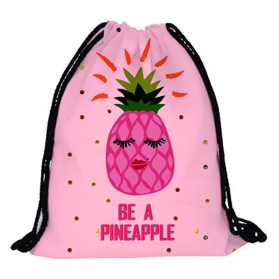 China Custom Wholesale Waterproof Fruit PINEAPPLE LOGO Printing Pink Drawstring Bag Swimming Bag for sale