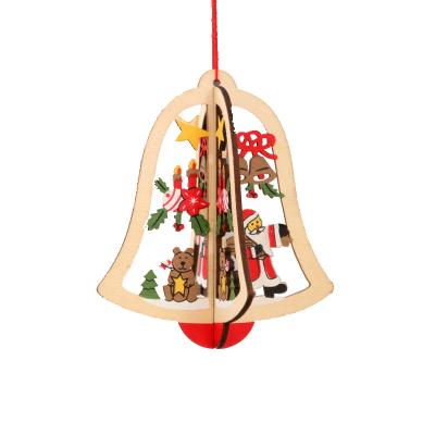 China Christmas Day Decoratiom Star Amazon Pendants Best Selling Wooden Hanging Wooden Christmas Tree Bell Christmas Decorations Best Selling OEM 3d Wooden Christmas for sale